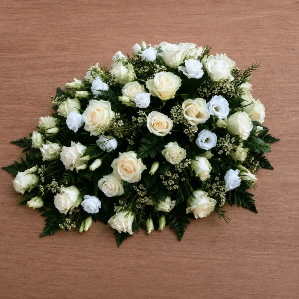 Rouwstuk druppel witte rozen